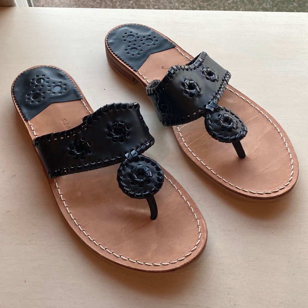 Jack Rogers black patent leather flat sandals